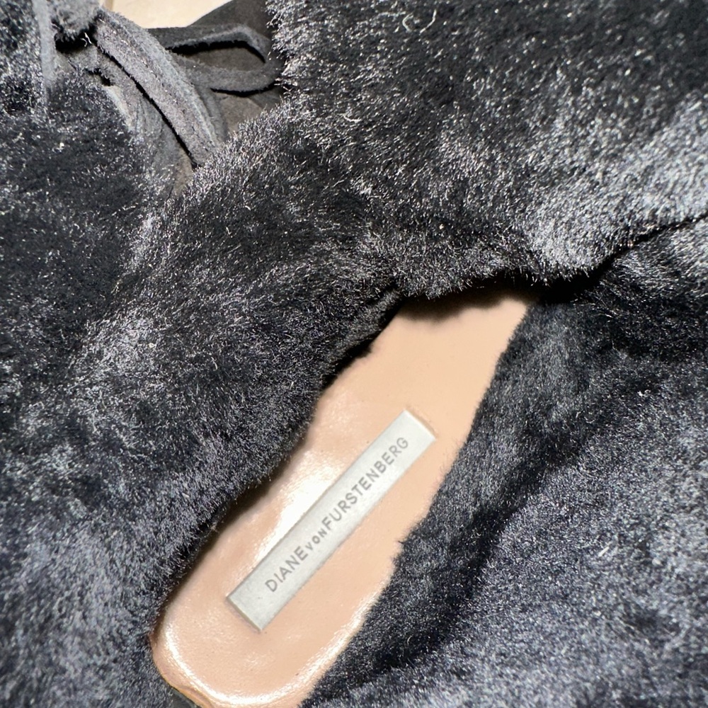 95% new Diane Von Furstrnburg Black Suede Fur-Lined Booties - Picture 3 of 4